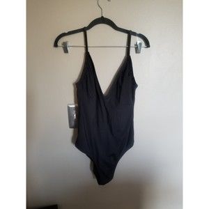 Kona sol black v neck low back one piece onepiece swim swimsuit L